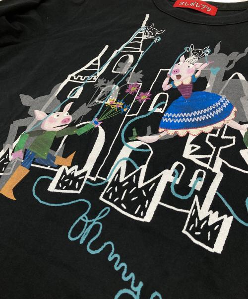OLLEBOREBLA（アルベロベロ）OLLEBOREBLA (アルベロベロ) ぶたさんプリントTシャツ　コットンTシャツ ブラック サイズ:FREEの古着・服飾アイテム