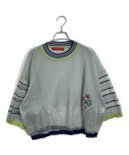 OLLEBOREBLAアルベロベロ）の古着「ぶたさんワッペンすかし柄ゆったりハイゲージニット」｜グリーン
