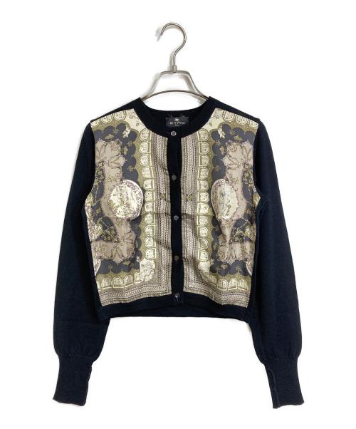 ETRO（エトロ）ETRO (エトロ) ウールシルク切替ニットカーディガン　イタリア製 ブラック サイズ:40の古着・服飾アイテム