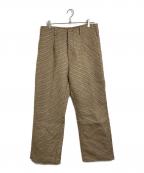AURALEEオーラリー）の古着「GUNCLUB CHECK PANTS  ガンクラブチェックパンツ　ワイドパンツ　ウールパンツ　日本製」｜ベージュ