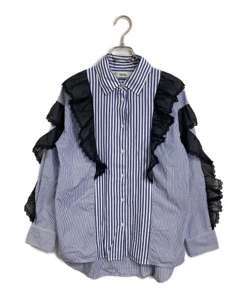 furfur（ファーファー）furfur (ファーファー) ストライプフリルシャツ　コットンシャツ スカイブルー サイズ:FREEの古着・服飾アイテム