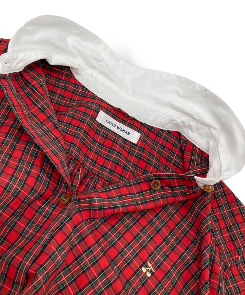 CHILD WOMAN（チャイルドウーマン）CHILD WOMAN (チャイルドウーマン) タータンチェックシャツワンピース　日本製 レッド サイズ:FREEの古着・服飾アイテム