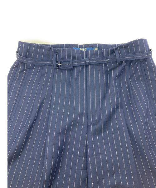 POLO RALPH LAUREN（ポロ・ラルフローレン）POLO RALPH LAUREN (ポロ・ラルフローレン) ストライプベルトパンツ ワイドパンツ　ウールパンツ ネイビー サイズ:8の古着・服飾アイテム
