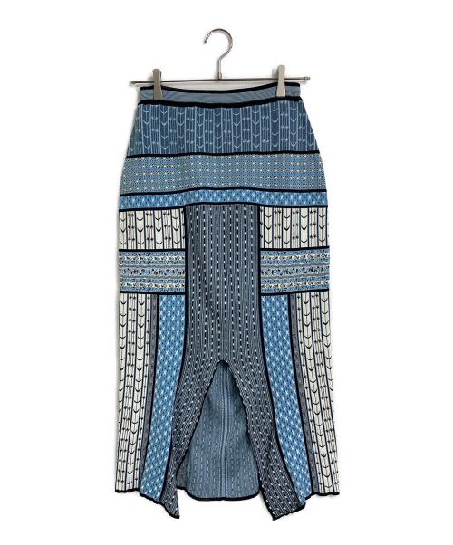 Mame Kurogouchi（マメクロゴウチ）mame kurogouchi (マメクロゴウチ) Geometric Pattern Knitted Skirt ニットスカート　25SS ブルー サイズ:2の古着・服飾アイテム