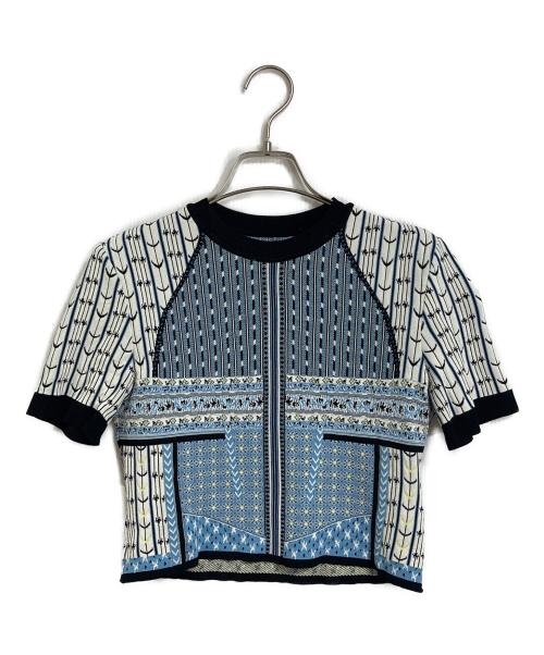 Mame Kurogouchi（マメクロゴウチ）mame kurogouchi (マメクロゴウチ) Geometric Pattern Knitted Top 25SS ブルー サイズ:2の古着・服飾アイテム