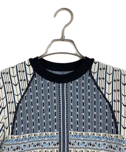 Mame Kurogouchi（マメクロゴウチ）mame kurogouchi (マメクロゴウチ) Geometric Pattern Knitted Top 25SS ブルー サイズ:2の古着・服飾アイテム