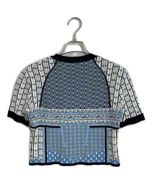 Mame Kurogouchi（マメクロゴウチ）mame kurogouchi (マメクロゴウチ) Geometric Pattern Knitted Top 25SS ブルー サイズ:2の古着・服飾アイテム