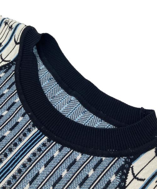 Mame Kurogouchi（マメクロゴウチ）mame kurogouchi (マメクロゴウチ) Geometric Pattern Knitted Top 25SS ブルー サイズ:2の古着・服飾アイテム