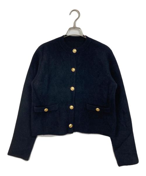 anuans（アニュアンス）anuans (アニュアンス) ラクーンブレンドノーカラーニットジャケット ブラック サイズ:FREEの古着・服飾アイテム
