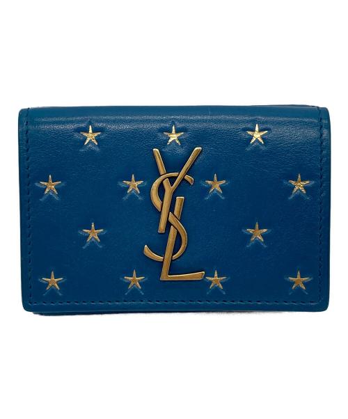 Saint Laurent Paris（サンローランパリ）Saint Laurent Paris (サンローランパリ) スター柄コンパクトウォレット　ミニ財布　三つ折り財布 ブルー サイズ:実寸参照の古着・服飾アイテム