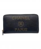 CHANELシャネル）の古着「ドーヴィル キャビアスキンロングウォレット」｜ブラック