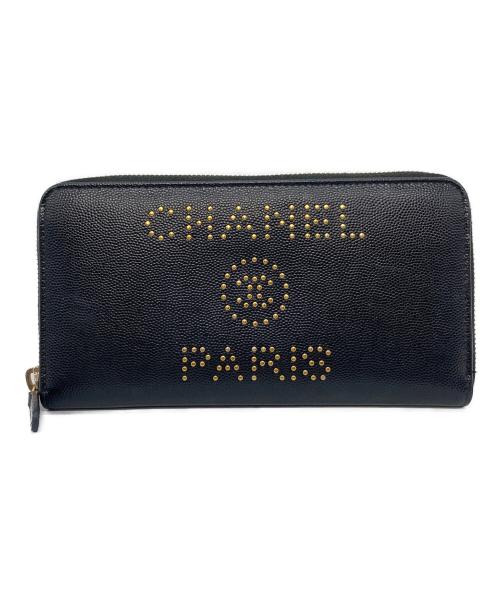 CHANEL（シャネル）CHANEL (シャネル) ドーヴィル キャビアスキンロングウォレット ブラック サイズ:実寸参照の古着・服飾アイテム