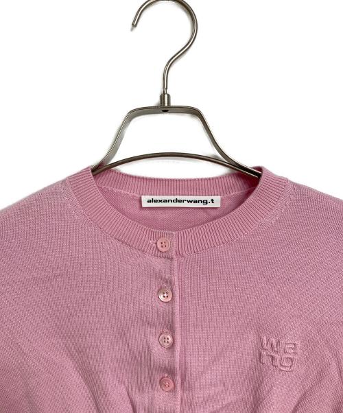 ALEXANDER WANG（アレキサンダー・ワン）ALEXANDER WANG (アレキサンダー・ワン) WANG ロゴ クルーネック ウール シュランケン カーディガン ピンク サイズ:Sの古着・服飾アイテム