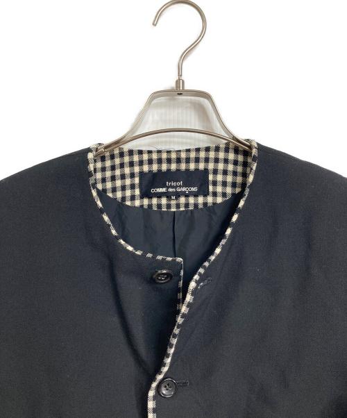 tricot COMME des GARCONS（トリココムデギャルソン）tricot COMME des GARCONS (トリココムデギャルソン) チェックドッキング丸襟ジャケット　アウター　日本製 ブラック サイズ:Mの古着・服飾アイテム