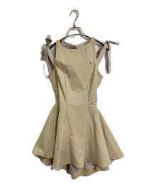 ANDMARY（アンドマリー）の古着「Jozy ribbon flare mini dress  ジョジーリボンフレアミニドレス  ミニワンピース」｜ベージュ