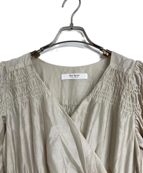 HER LIP TO（ハーリップトゥ）HER LIP TO (ハーリップトゥ) Airy Volume Sleeve Dress  エアリーボリュームスリーブドレス  ロングドレス　ロングワンピース ベージュ サイズ:S 未使用品の古着・服飾アイテム
