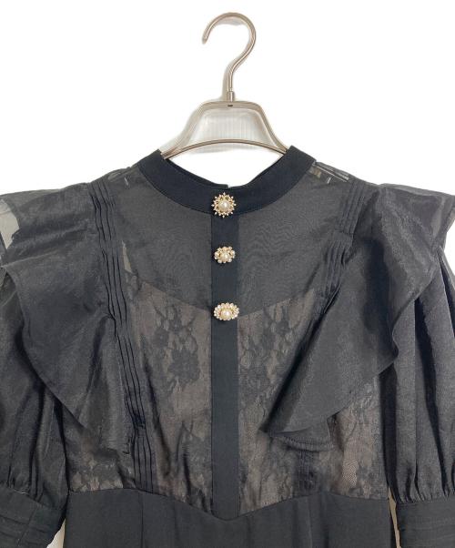 Lily Brown（リリーブラウン）Lily Brown (リリーブラウン) オーガンジーフリルビジューワンピース ブラックの古着・服飾アイテム