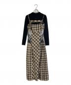 ANDMARYアンドマリー）の古着「Nadia check long dress」｜ベージュ