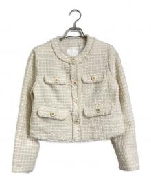 HER LIP TO（ハーリップトゥ）の古着「Grace Tweed Jacket ノーカラージャケット」｜ホワイト