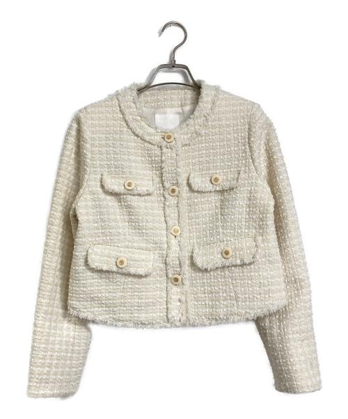 HER LIP TO（ハーリップトゥ）Her lip to (ハーリップトゥ) Grace Tweed Jacket ノーカラージャケット ホワイト サイズ:Sの古着・服飾アイテム