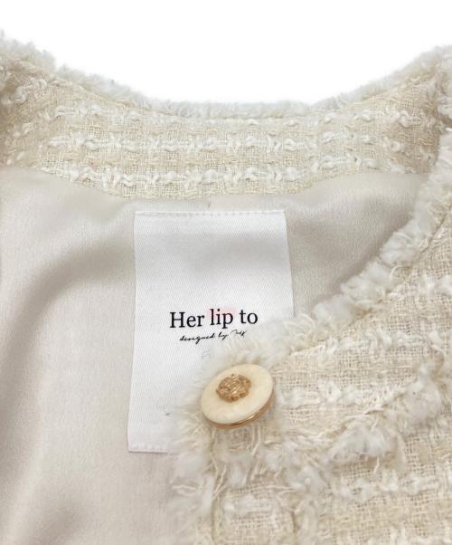 HER LIP TO（ハーリップトゥ）Her lip to (ハーリップトゥ) Grace Tweed Jacket ノーカラージャケット ホワイト サイズ:Sの古着・服飾アイテム