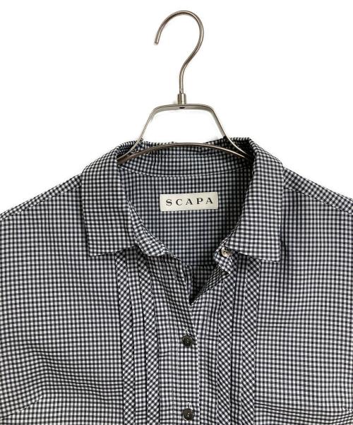 SCAPA（スキャパ）SCAPA (スキャパ) レストギンガムブラウス　半袖ブラウス　半袖シャツ ホワイト×ブラック サイズ:38の古着・服飾アイテム