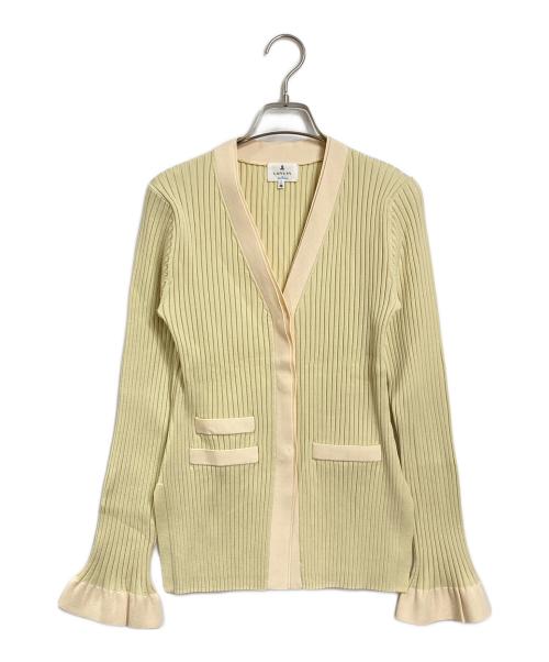 LANVIN（ランバン）LANVIN (ランバン) バイカラーⅤネックリブカーディガン ベージュ サイズ:38の古着・服飾アイテム