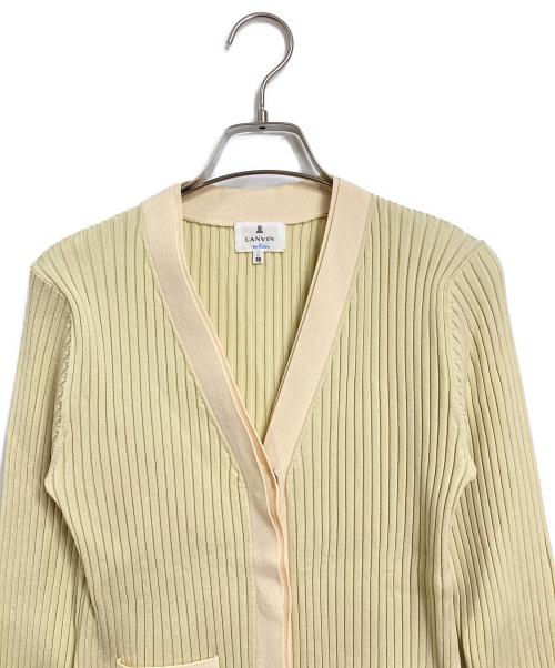 LANVIN（ランバン）LANVIN (ランバン) バイカラーⅤネックリブカーディガン ベージュ サイズ:38の古着・服飾アイテム