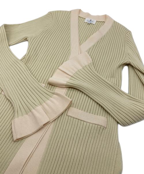 LANVIN（ランバン）LANVIN (ランバン) バイカラーⅤネックリブカーディガン ベージュ サイズ:38の古着・服飾アイテム