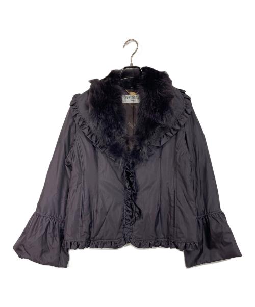 BALMAIN（バルマン）BALMAIN (バルマン) ブルーフォックスファー フリル＆シルクダウンジャケット　アウター パープル サイズ:Lの古着・服飾アイテム