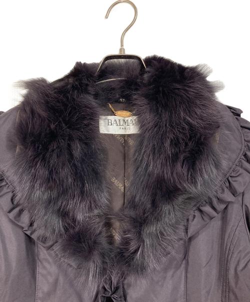 BALMAIN（バルマン）BALMAIN (バルマン) ブルーフォックスファー フリル＆シルクダウンジャケット　アウター パープル サイズ:Lの古着・服飾アイテム