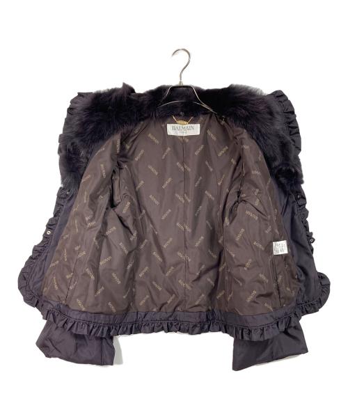 BALMAIN（バルマン）BALMAIN (バルマン) ブルーフォックスファー フリル＆シルクダウンジャケット　アウター パープル サイズ:Lの古着・服飾アイテム