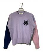 maison kitsuneメゾンキツネ）の古着「フォックスヘッド インターシャ コンフォート カラーブロック ジャンパー」｜パープル