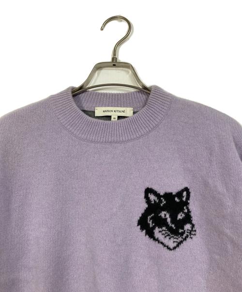 maison kitsune（メゾンキツネ）MAISON KITSUNE (メゾンキツネ) フォックスヘッド インターシャ コンフォート カラーブロック ジャンパー パープル サイズ:XSの古着・服飾アイテム
