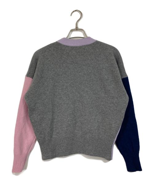 maison kitsune（メゾンキツネ）MAISON KITSUNE (メゾンキツネ) フォックスヘッド インターシャ コンフォート カラーブロック ジャンパー パープル サイズ:XSの古着・服飾アイテム