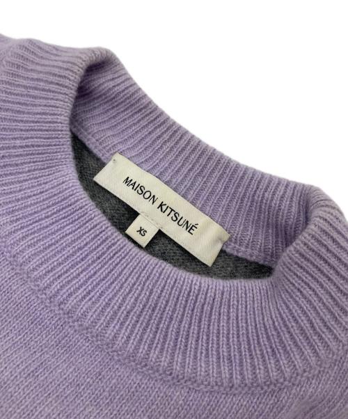 maison kitsune（メゾンキツネ）MAISON KITSUNE (メゾンキツネ) フォックスヘッド インターシャ コンフォート カラーブロック ジャンパー パープル サイズ:XSの古着・服飾アイテム
