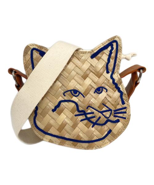 maison kitsune（メゾンキツネ）MAISON KITSUNE (メゾンキツネ) Kitsune Fox Head Straw Bag かごバッグ　ショルダーバッグ ベージュ サイズ:実寸参照の古着・服飾アイテム