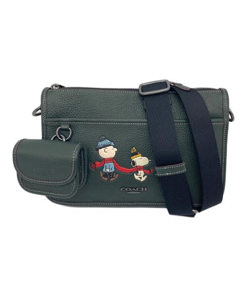 COACH（コーチ）COACH (コーチ) PEANUTS (ピーナッツ) ショルダーバッグ　スヌーピー　レザーバッグ　ポーチ付き グリーン サイズ:実寸参照の古着・服飾アイテム