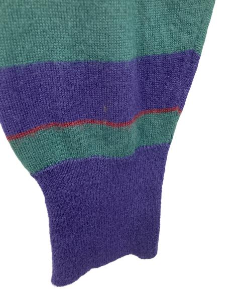 IZOD LACOSTE（アイゾッド ラコステ）IZOD LACOSTE (アイゾッド ラコステ) 【古着】70's-80'sニットシャツ　ボーダー　糸巻きタグ　70年代　80年代 ネイビー×グリーン サイズ:実寸参照の古着・服飾アイテム