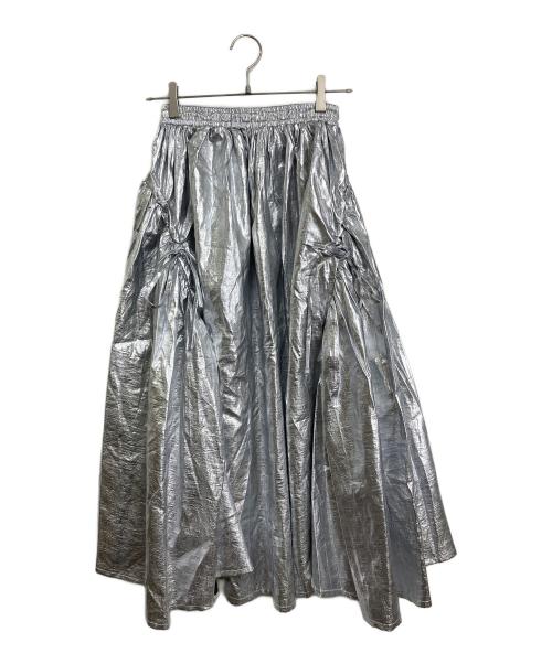 POPPY（ポピー）POPPY (ポピー) GATHER RIBBON SKIRT  ギャザーリボンスカート　ロングスカート　メタリック シルバー サイズ:Lの古着・服飾アイテム