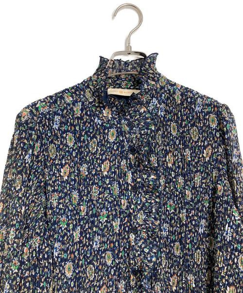 TORY BURCH（トリーバーチ）TORY BURCH (トリーバーチ) プリーツ ベルトリボン付きワンピース ネイビー サイズ:6の古着・服飾アイテム