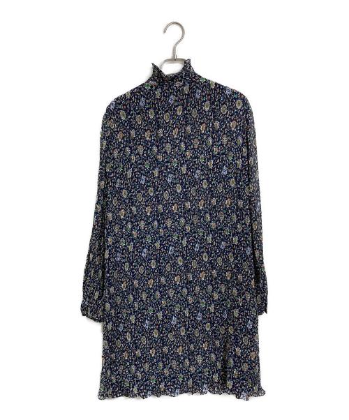 TORY BURCH（トリーバーチ）TORY BURCH (トリーバーチ) プリーツ ベルトリボン付きワンピース ネイビー サイズ:6の古着・服飾アイテム