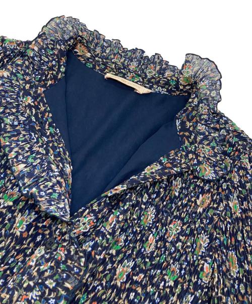 TORY BURCH（トリーバーチ）TORY BURCH (トリーバーチ) プリーツ ベルトリボン付きワンピース ネイビー サイズ:6の古着・服飾アイテム