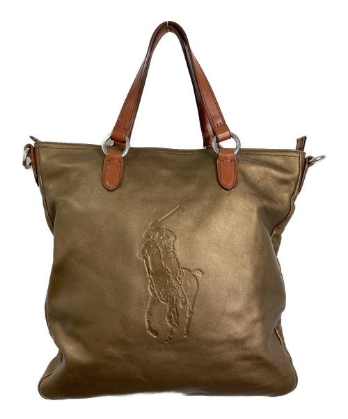 RALPH LAUREN（ラルフローレン）RALPH LAUREN (ラルフローレン) ビッグポニー型押しレザートートバッグ ブロンズ サイズ:実寸参照の古着・服飾アイテム