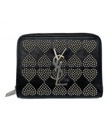Saint Laurent Paris（サンローランパリ）の古着「ハートスタッズ二つ折り財布」｜ブラック