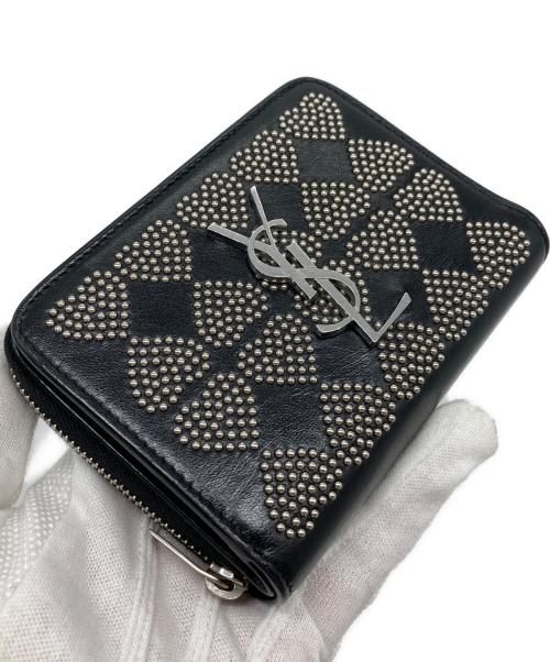 Saint Laurent Paris（サンローランパリ）Saint Laurent Paris (サンローランパリ) ハートスタッズ二つ折り財布 ブラック サイズ:実寸参照の古着・服飾アイテム