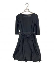 TO BE CHIC（トゥービーシック）の古着「ウエストリボン付きバルーンワンピース　ロングワンピース　セレモニー　日本製」｜ブラック