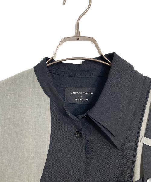 UNITED TOKYO（ユナイテッドトーキョー）UNITED TOKYO (ユナイテッドトーキョー) プリーツワンピース　ロングワンピース　アシンメトリーワンピース　デザインワンピース　日本製 ブラック×グレー サイズ:1の古着・服飾アイテム