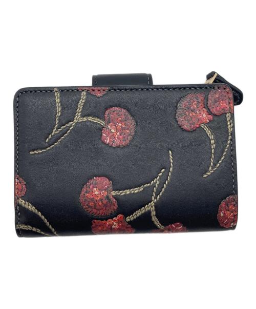 COACH（コーチ）COACH (コーチ) ミディアム コーナー ジップ ウォレット・チェリー プリント ブラック サイズ:実寸参照の古着・服飾アイテム