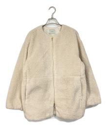 green label relaxing（グリーンレーベルリラクシング）の古着「ボア ノーカラー ブルゾン　ボアジャケット　アウター」｜ベージュ